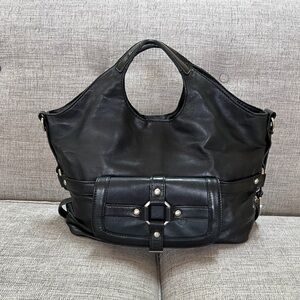 MICHAEL Michael Kors Lambskin Leather Hobo Satchel Large Multi Pocket Black Bag
